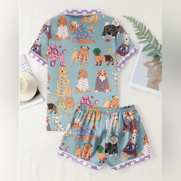 BOUTIQUE HIPPEE HARVEST SATIN DOG PRINT PAJAMA SET - Picture 3 of 6